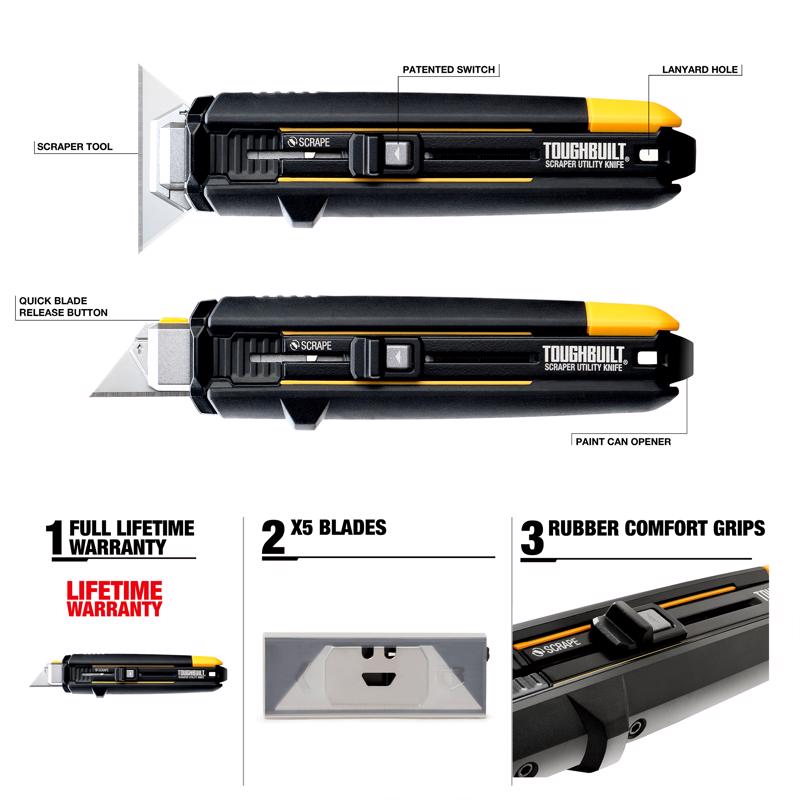 ToughBuilt 6.5 in. Sliding Scraper Utility Knife Black 1 pc