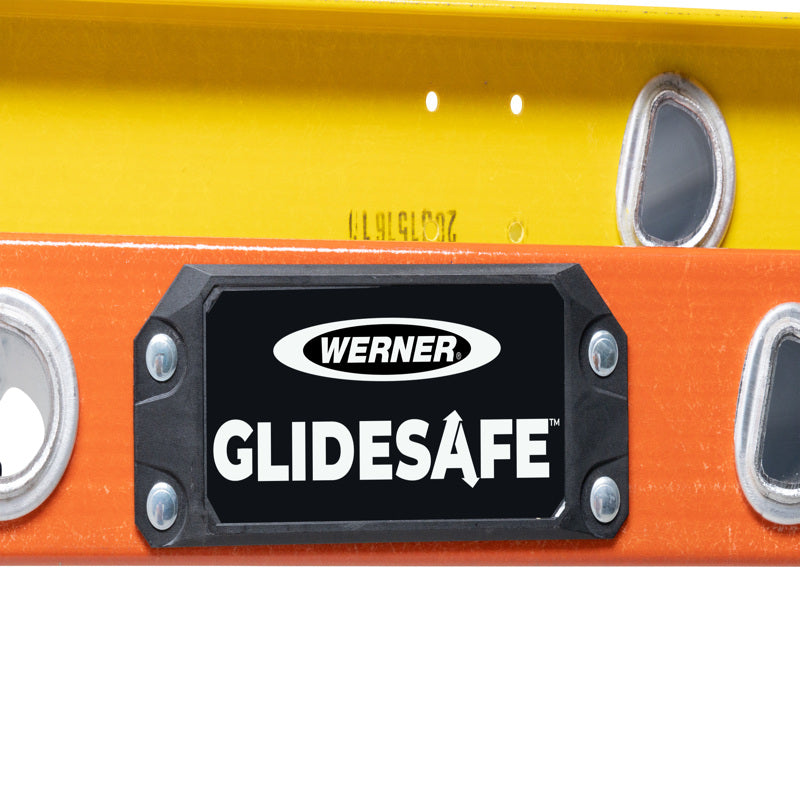 Werner Glidesafe 24 ft. H Fiberglass Telescoping Extension Ladder Type IA 300 lb. capacity