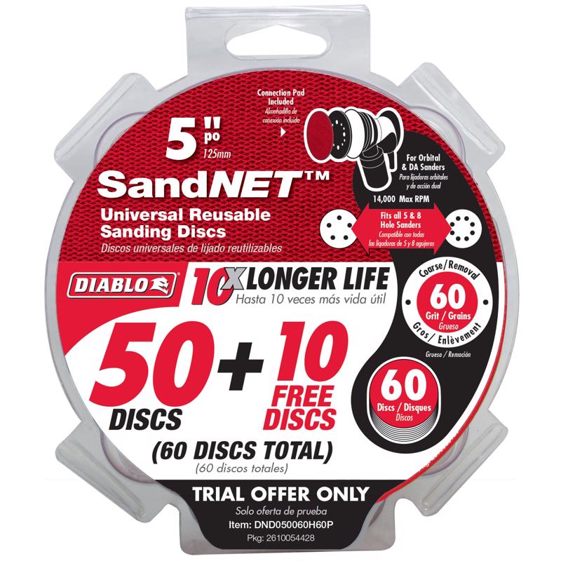 Diablo SandNet 5 in. Ceramic Blend Hook and Lock Sanding Disc 60 Grit Coarse 50 pk