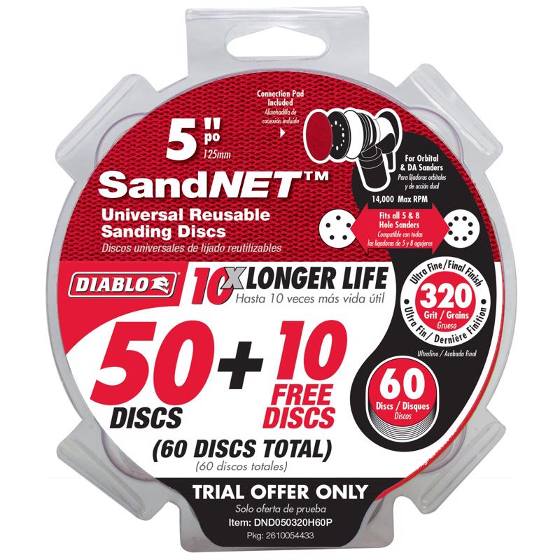 Diablo SandNet 5 in. Ceramic Blend Hook and Lock Sanding Disc 320 Grit Ultra Fine 50 pk