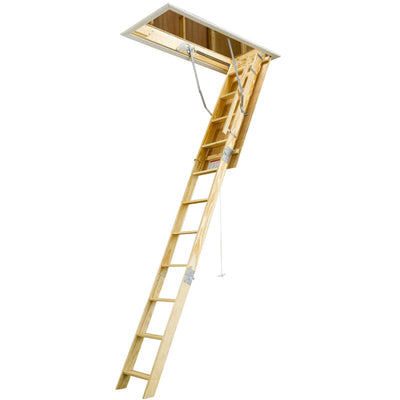 Werner 8.9 To 10 ft. Ceiling 25 in. x 54 in. Wood Attic Ladder Type I 250 lb. capacity