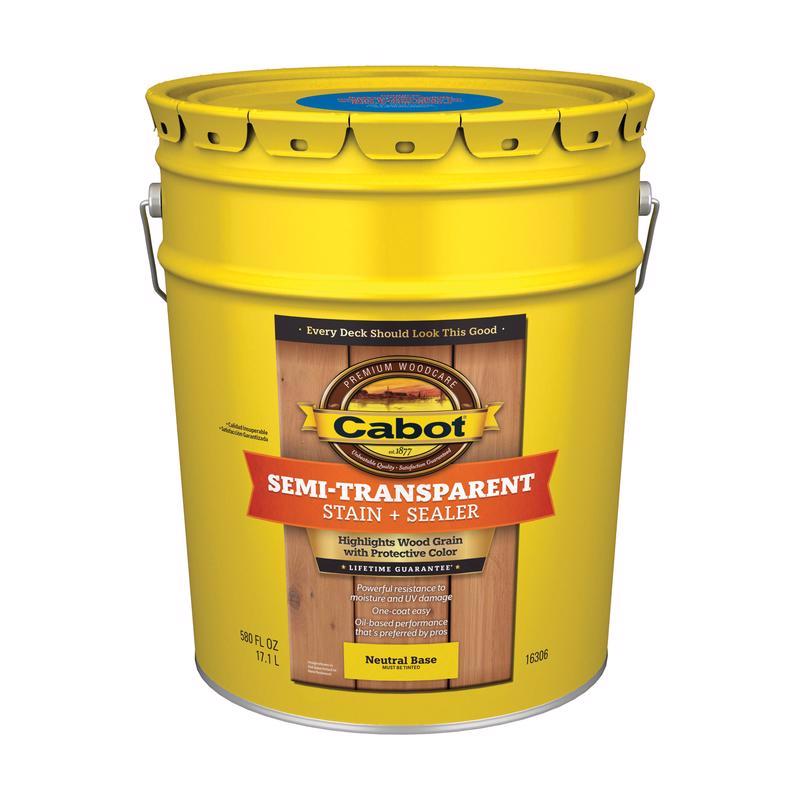 Cabot Low VOC Semi-Transparent Tintable Neutral Base Oil-Based Stain and Sealer 5 gal