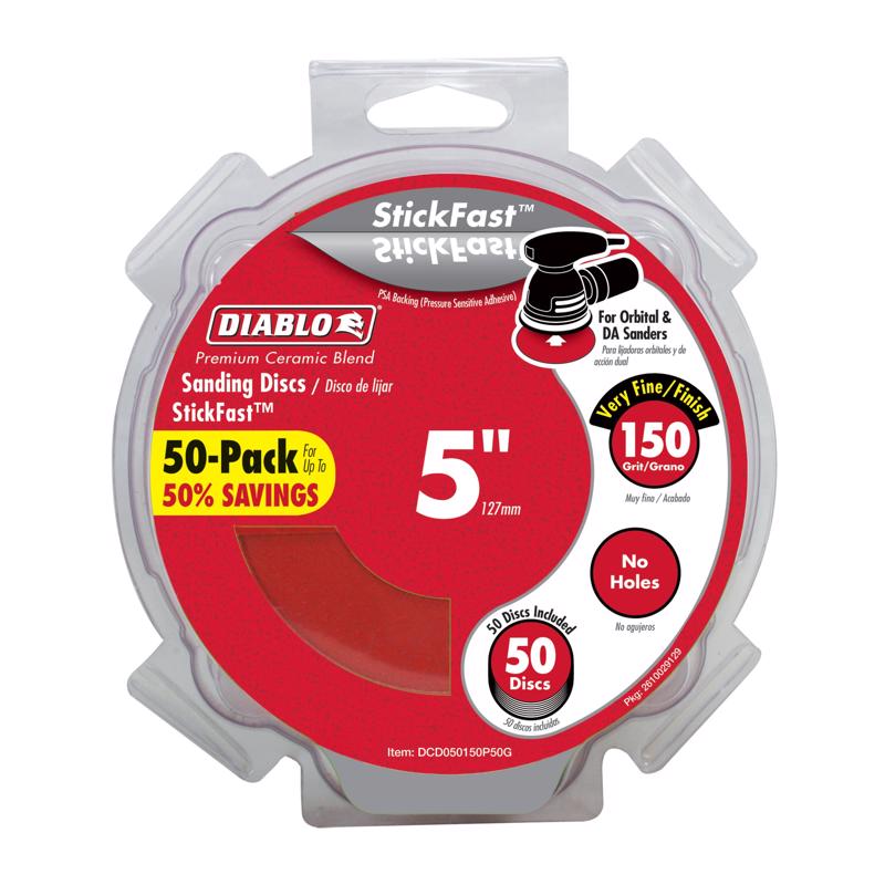 Diablo StickFast 5 in. Ceramic Blend Pressure Sensitive Adhesive Sanding Disc 150 Grit Very Fine 50