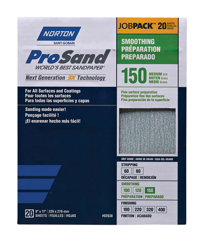 Norton ProSand 11 in. L X 9 in. W 150 Grit Aluminum Oxide Sandpaper 20 pk