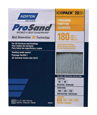 Norton ProSand 11 in. L X 9 in. W 180 Grit Aluminum Oxide Sandpaper 20 pk