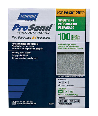 Norton ProSand 11 in. L X 9 in. W 100 Grit Aluminum Oxide Sandpaper 20 pk