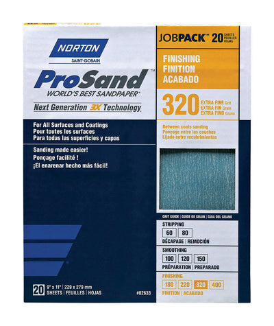 Norton ProSand 11 in. L X 9 in. W 320 Grit Aluminum Oxide Sandpaper 20 pk