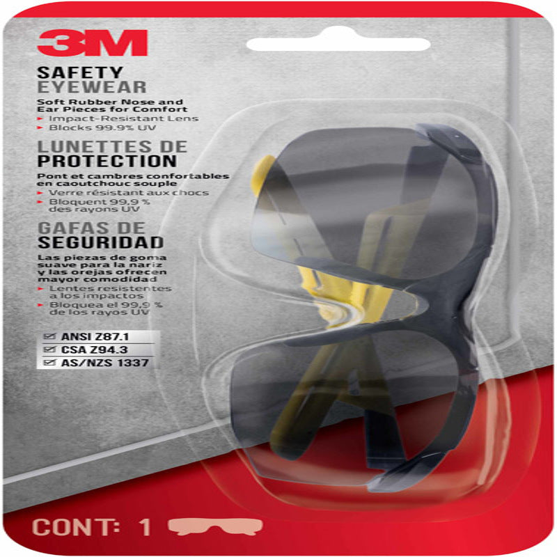 3M Anti-Fog Classic/Sleek Safety Glasses Gray Lens Black/Yellow Frame 1 pc