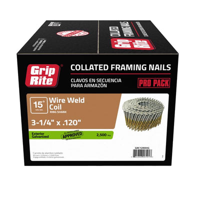 Grip-Rite 3-1/4 in. 11 Ga. Wire Coil Hot-Dip Galvanized Framing Nails 15 deg 2500 pk