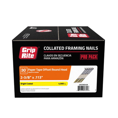 Grip-Rite 2-3/8 in. Angled Strip Bright Framing Nails 30 deg 4000 pk