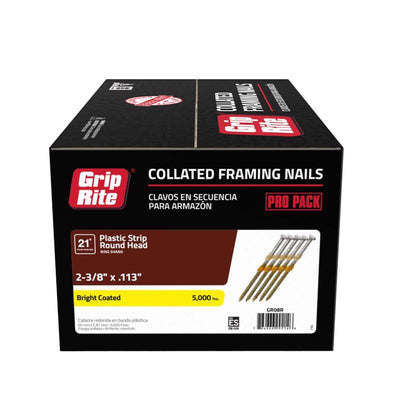 Grip-Rite 2-3/8 in. 12 Ga. Plastic Strip Brite Framing Nails 21 deg 5000 pk