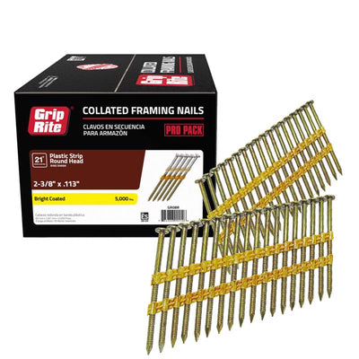 Grip-Rite 2-3/8 in. 12 Ga. Plastic Strip Brite Framing Nails 21 deg 5000 pk