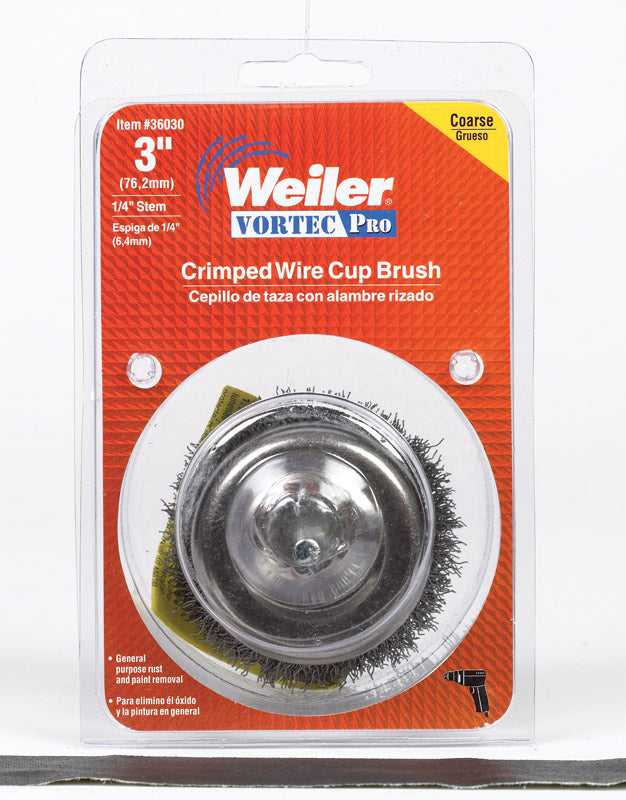 Weiler Vortec Pro 3 in. D X 1/4 in. Crimped Steel Crimped Wire Cup Brush 13000 rpm 1 pc