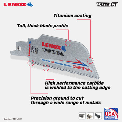 Lenox Lazer CT 4 in. Carbide Tipped Reciprocating Saw Blade 8 TPI 1 pc