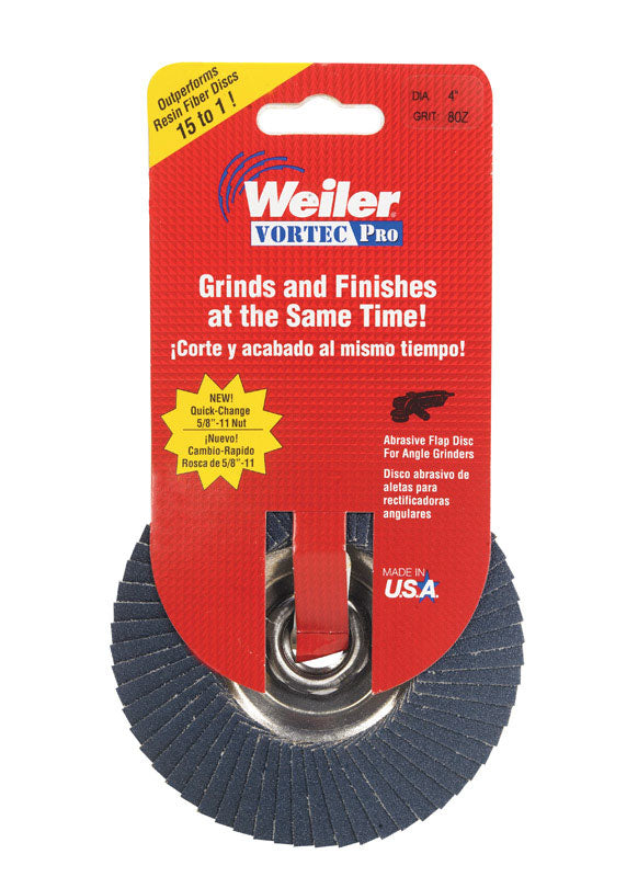 Weiler Vortec Pro 4 in. D X 5/8 in. Zirconia Type 29 Flap Disc 80 Grit 1 pc