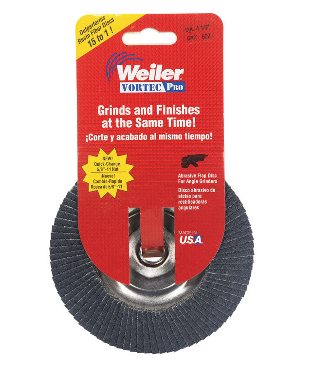 Weiler Vortec Pro 4-1/2 in. D X 7/8 in. Zirconia Type 29 Flap Disc 60 Grit 1 pc