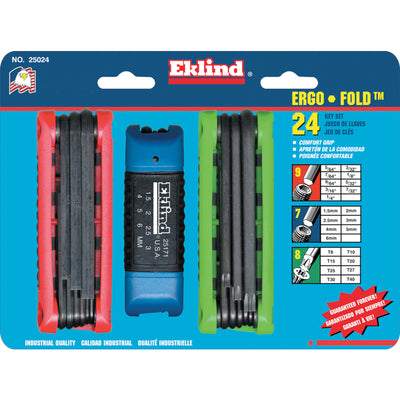 Eklind Ergo-Fold Assorted Metric and SAE Fold-Up Hex Key Sets 24 pc