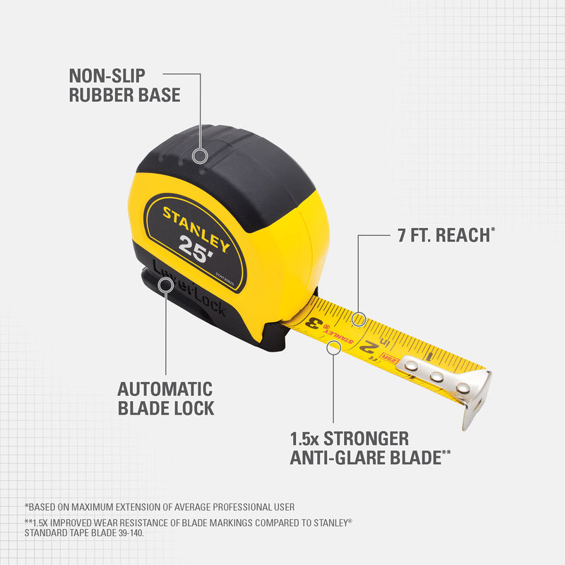 Stanley LeverLock 25 ft. L X 1 in. W Tape Measure 1 pk