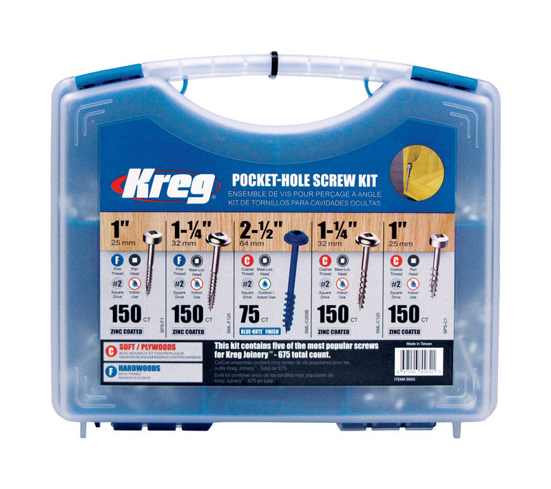 Kreg No. 6, No. 7, No. 8 X 2.06 in. L Square Pocket-Hole Screw Kit 675 pk