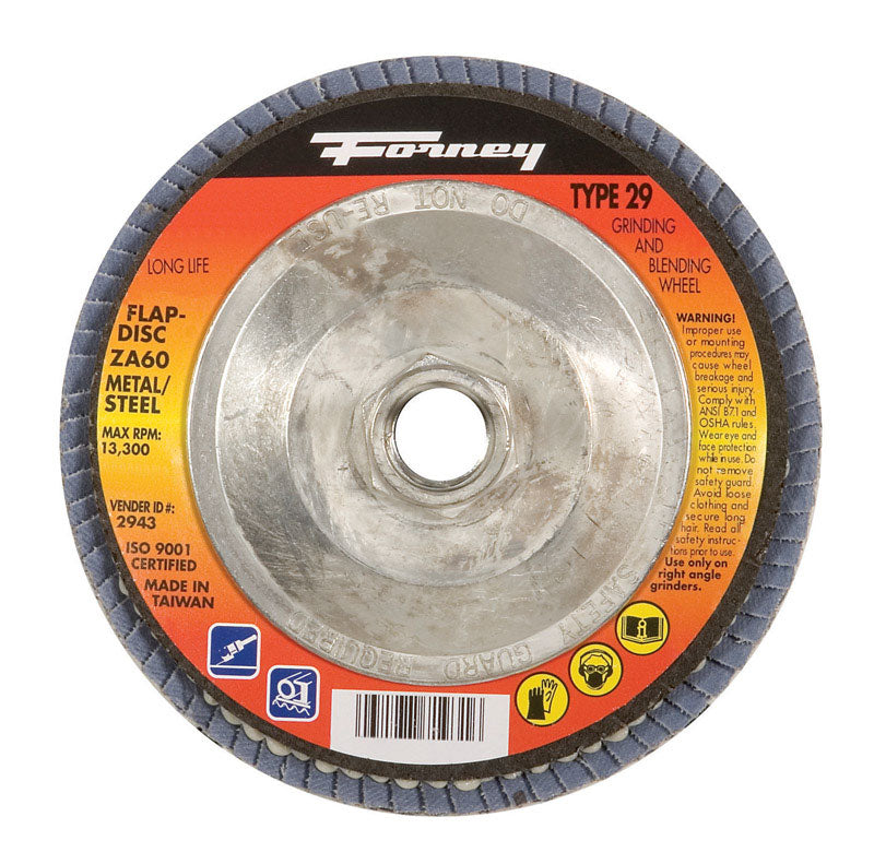 Forney 4-1/2 in. D X 5/8-11 in. Zirconia Aluminum Oxide Flap Disc 60 Grit 1 pc