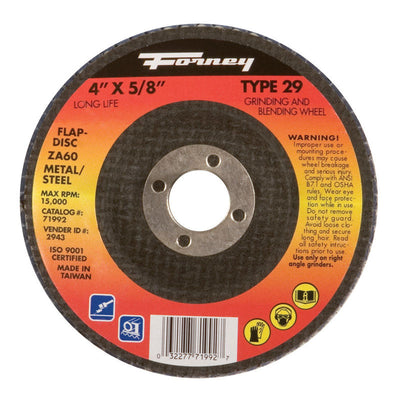 Forney 4 in. D X 5/8 in. Zirconia Aluminum Oxide Flap Disc 60 Grit 1 pc