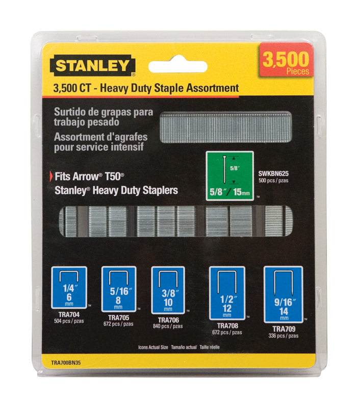 Stanley 27/64 in. W 18 Ga. Narrow Crown Heavy Duty Staple Assortment 3500 pk