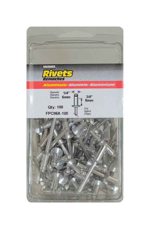 Surebonder 1/4 in. D X 3/8 in. Aluminum Rivets Silver 100 pk