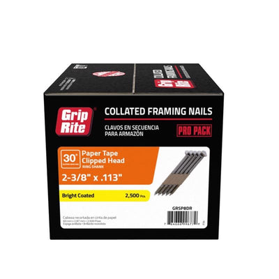 Grip-Rite 2-3/8 in. Angled Strip Bright Framing Nails 30 deg 2500 pk