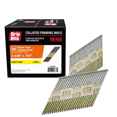 Grip-Rite 2-3/8 in. Angled Strip Bright Framing Nails 30 deg 2500 pk