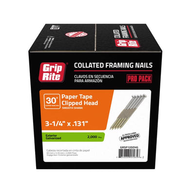 Grip-Rite 3-1/4 in. Angled Strip Hot-Dip Galvanized Framing Nails 30 deg 2000 pk