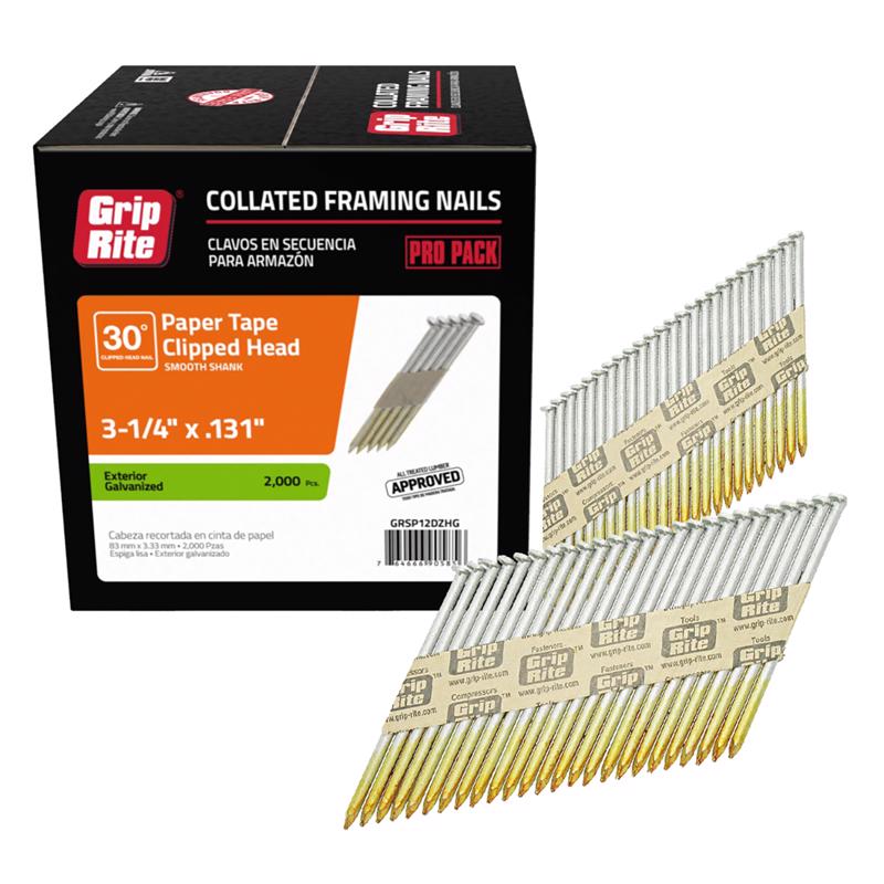 Grip-Rite 3-1/4 in. Angled Strip Hot-Dip Galvanized Framing Nails 30 deg 2000 pk