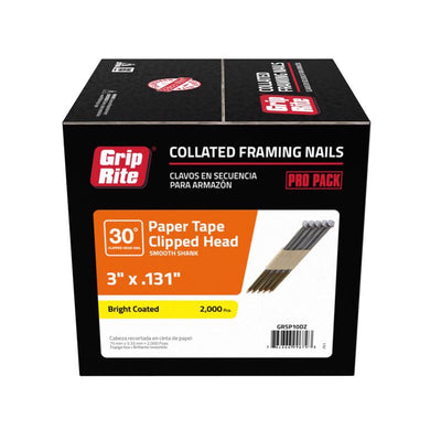 Grip-Rite 3 in. Plastic Strip Bright Framing Nails 30 deg 2000 pk