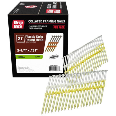 Grip-Rite 3-3/4 in. 10 Ga. Angled Strip Hot-Dip Galvanized Framing Nails 21 deg 2000 pk