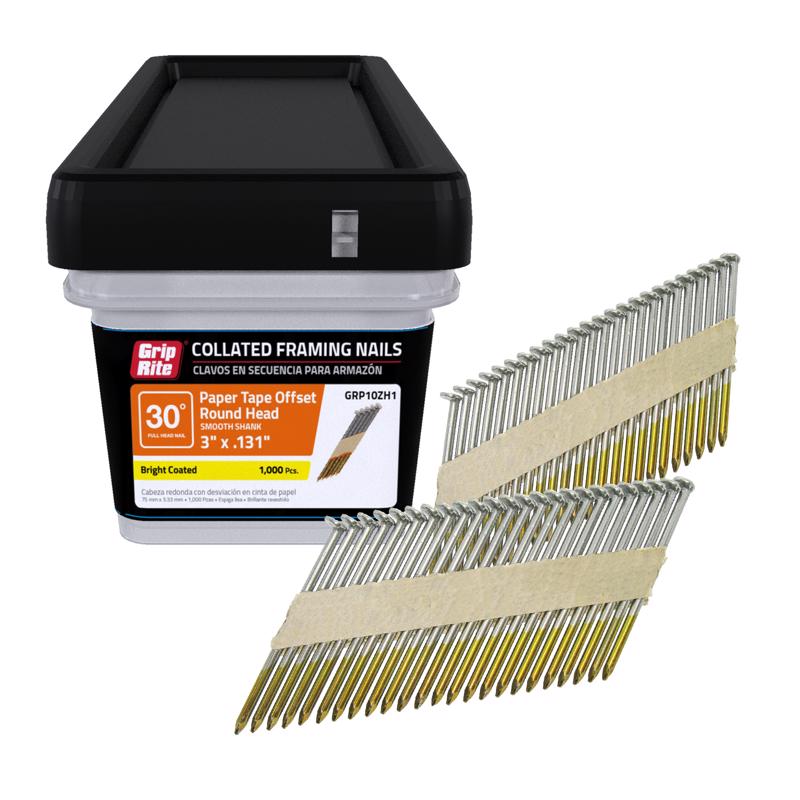 Grip-Rite 3 in. 11 Ga. Angled Strip Bright Framing Nails 30 deg 1000 pk