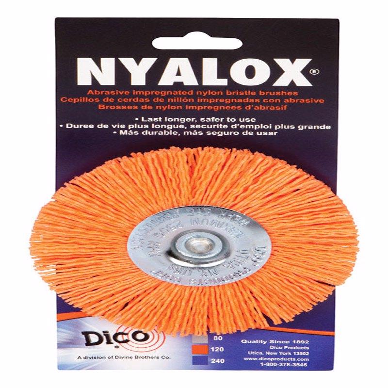 Dico NYALOX 4 in. Medium Crimped Mandrel Mounted Wheel Brush Nylon 2500 rpm 1 pc