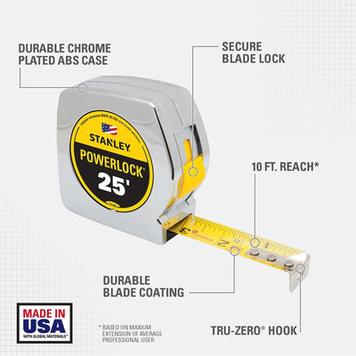 Stanley PowerLock 25 ft. L X 1 in. W Tape Measure 1 pk