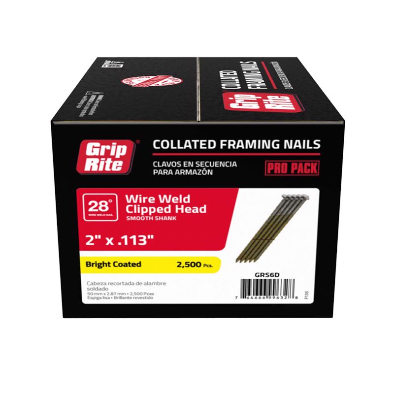 Grip-Rite 2 in. 11-1/2 Ga. Angled Strip Bright Framing Nails 28 deg 2500 pk