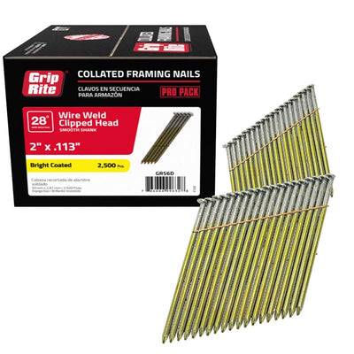 Grip-Rite 2 in. 11-1/2 Ga. Angled Strip Bright Framing Nails 28 deg 2500 pk