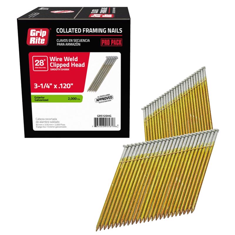 Grip-Rite 3-1/4 in. 11 Ga. Angled Strip Hot-Dip Galvanized Framing Nails 28 deg 2000 pk