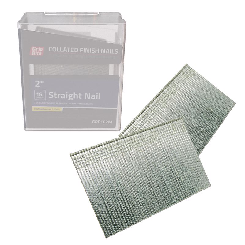 Grip-Rite 2 in. 16 Ga. Straight Strip Electro Galvanized Finish Nails 1000 pk