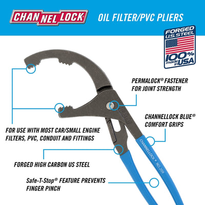 Channellock 15-1/2 in. Carbon Steel Oil Filter and PVC Pliers