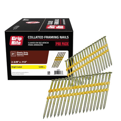 Grip-Rite 2-3/8 in. 12 Ga. Angled Strip Bright Framing Nails 21 deg 5000 pk