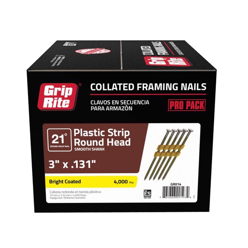 Grip-Rite 3 in. 10 Ga. Angled Strip Bright Framing Nails 21 deg 4000 pk