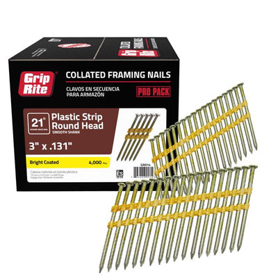 Grip-Rite 3 in. 10 Ga. Angled Strip Bright Framing Nails 21 deg 4000 pk