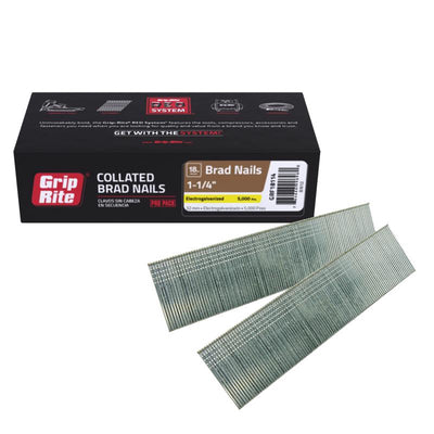 Grip-Rite 1-1/4 in. 18 Ga. Straight Strip Electro Galvanized Finish Nails 5000 pk