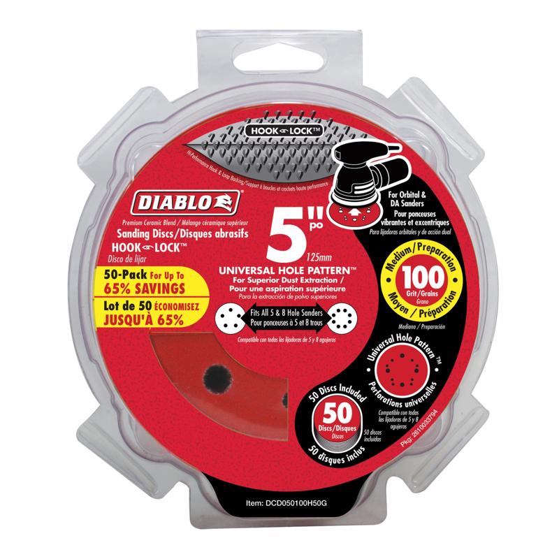 Diablo 5 in. Ceramic Blend Hook and Lock Sanding Disc 100 Grit Medium 50 pk