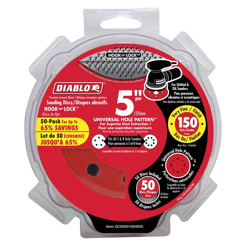 Diablo 5 in. Ceramic Blend Hook and Lock Sanding Disc 150 Grit Very Fine 50 pk