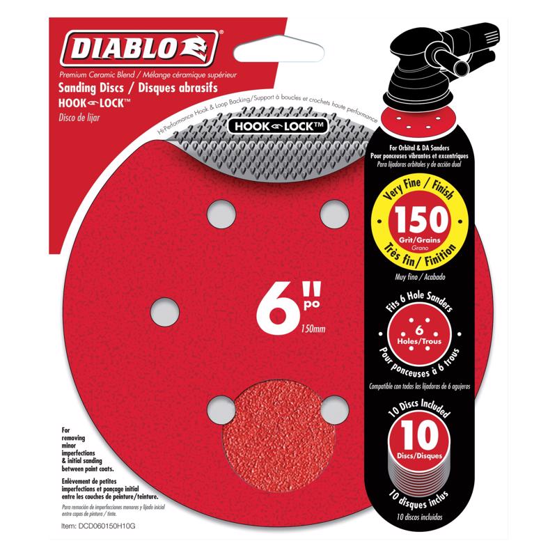 Diablo 6 in. Ceramic Blend Hook and Lock Sanding Disc 150 Grit Very Fine 10 pk