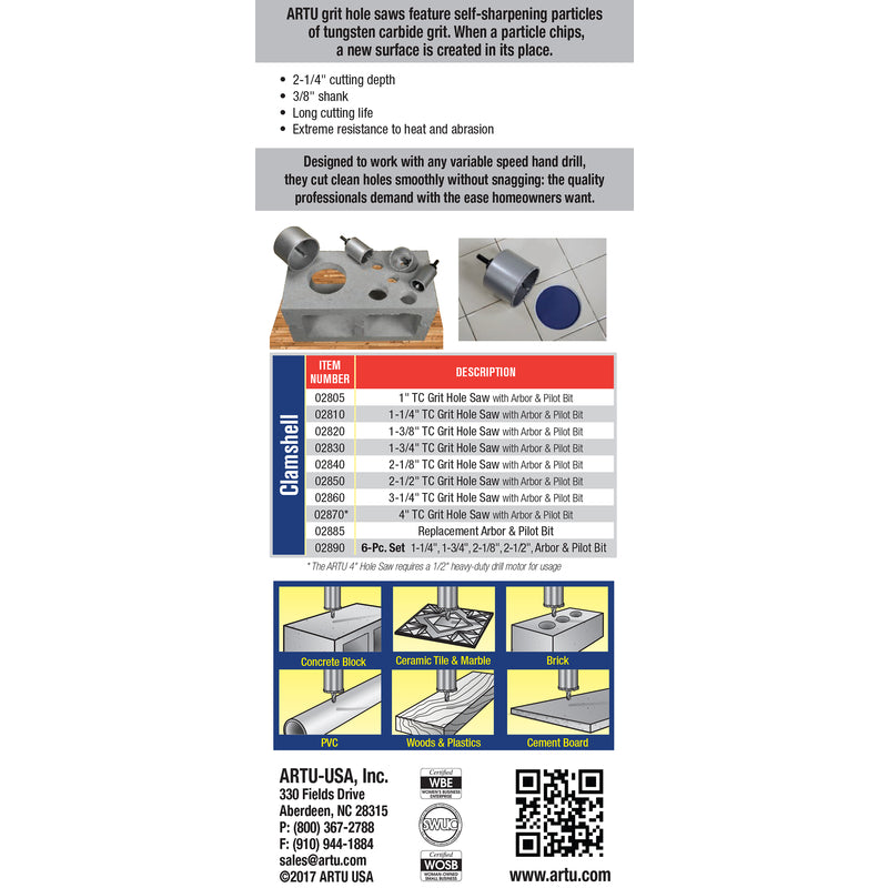 ARTU 1 in. Carbide Grit Hole Saw 1 pc