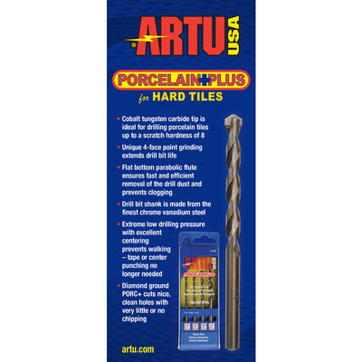 ARTU Porcelain Plus Tungsten Carbide Tipped Glass and Tile Bit Set 4 pc